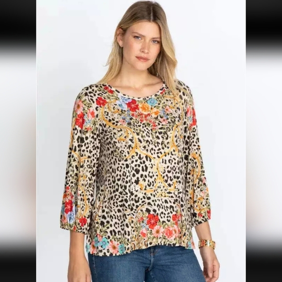 Johnny Was Cheetah Puff Sleeve Top, Size XL - Picture 9 of 11